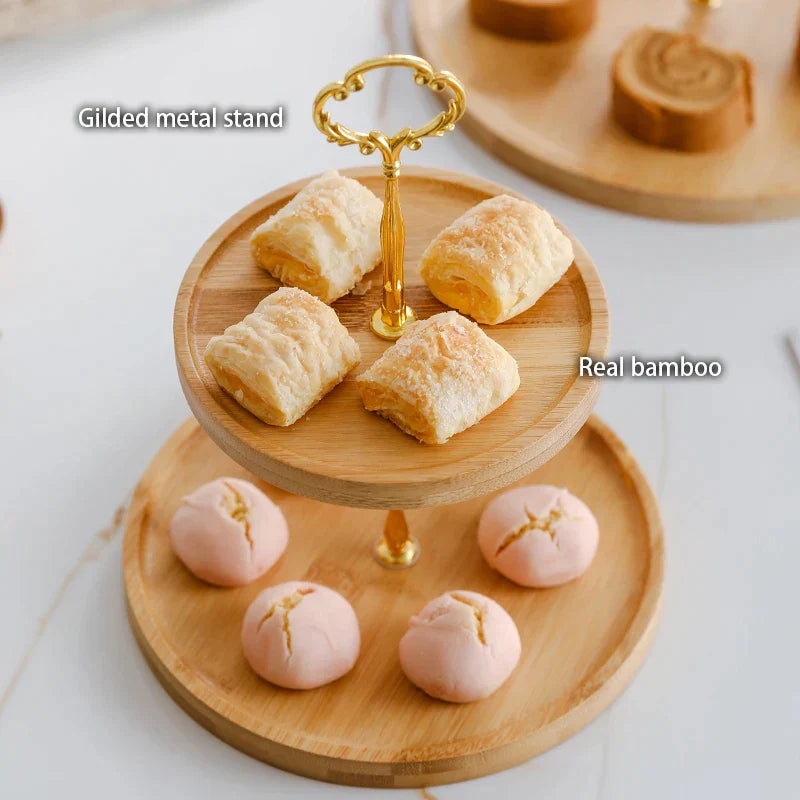 Decorbites™ Bamboo Fruit Cake Stand Set Wood Tableware Snack Dessert uncategorized / needs cleanup with nature-inspired artwork - product view 3