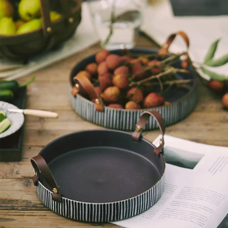 Decorbites™ Handmade Porcelain Bowl with Leather Handle uncategorized / needs cleanup with nature-inspired artwork