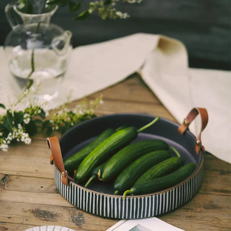Decorbites™ Handmade Porcelain Bowl with Leather Handle uncategorized / needs cleanup with nature-inspired artwork - product view 2