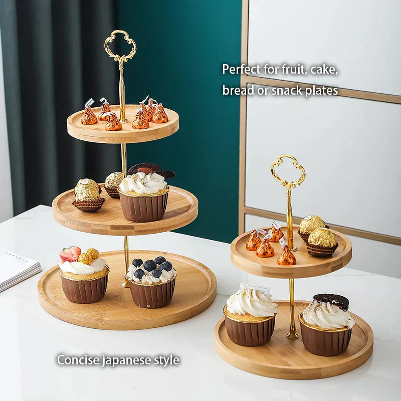 Decorbites™ Bamboo Fruit Cake Stand Set Wood Tableware Snack Dessert uncategorized / needs cleanup with nature-inspired artwork - product view 2
