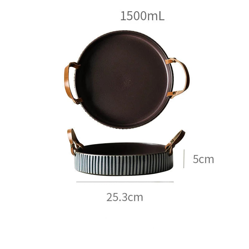 Decorbites™ Handmade Porcelain Bowl with Leather Handle uncategorized / needs cleanup with nature-inspired artwork - product view 7