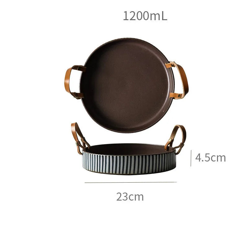 Decorbites™ Handmade Porcelain Bowl with Leather Handle uncategorized / needs cleanup with nature-inspired artwork - product view 6