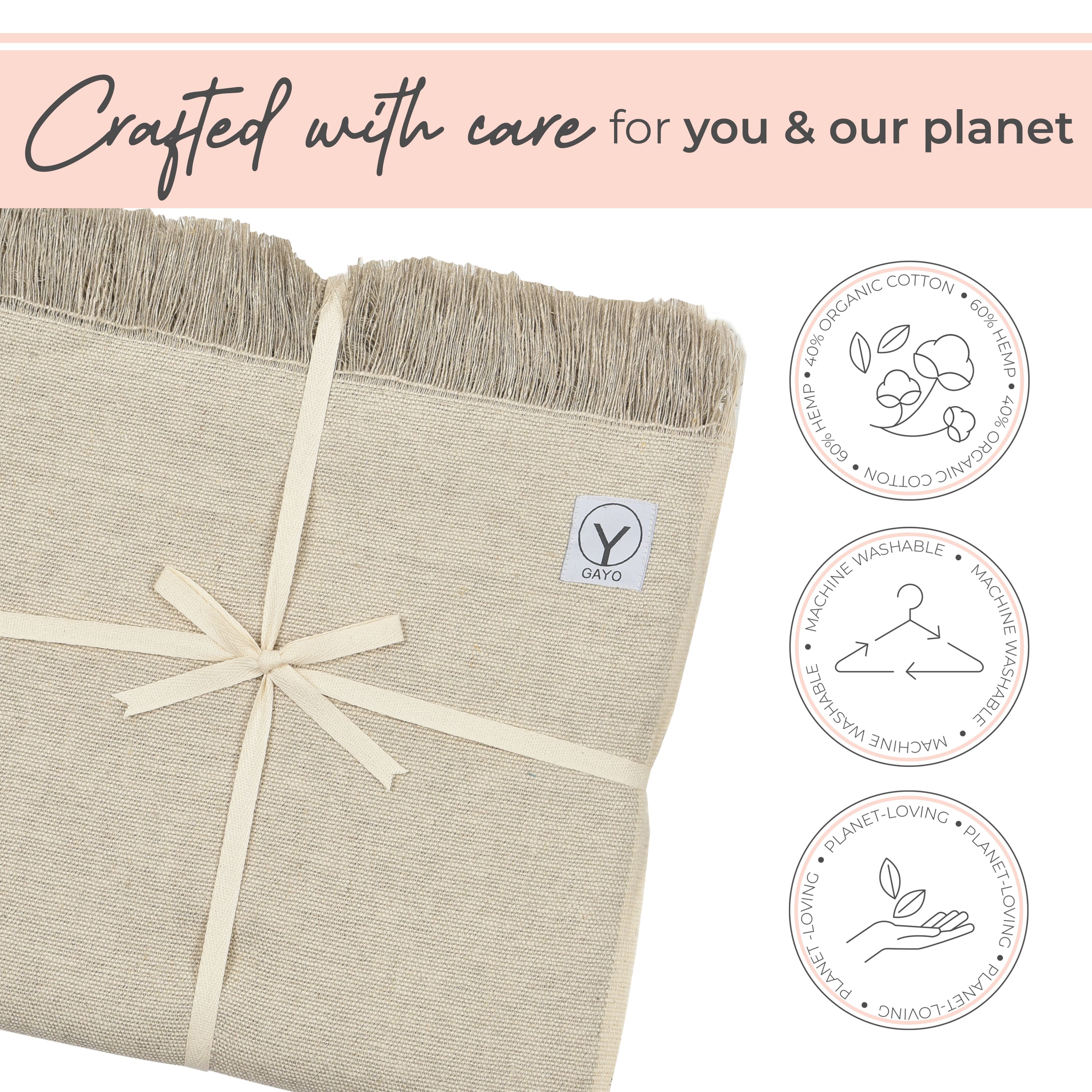 Hemp & Organic Cotton Yoga Blanket home decor with nature-inspired artwork - product view 3