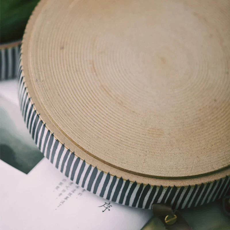 Decorbites™ Handmade Porcelain Bowl with Leather Handle uncategorized / needs cleanup with nature-inspired artwork - product view 4