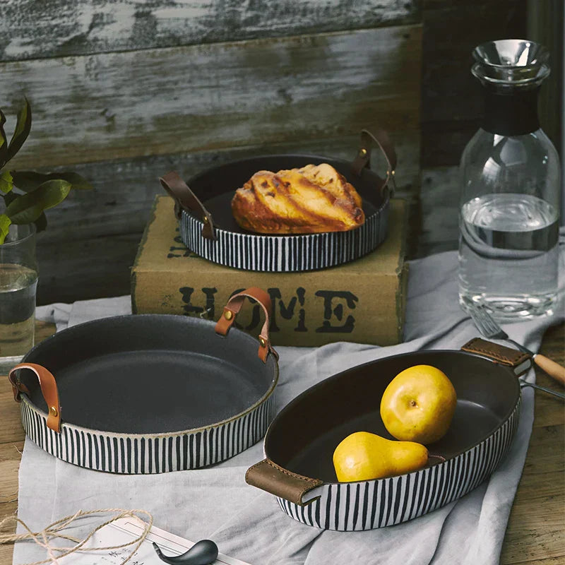 Decorbites™ Handmade Porcelain Bowl with Leather Handle uncategorized / needs cleanup with nature-inspired artwork - product view 3