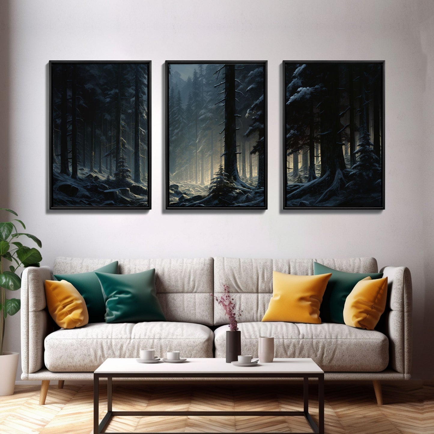 3 Panel Dark Winter | Framed Canvas Print