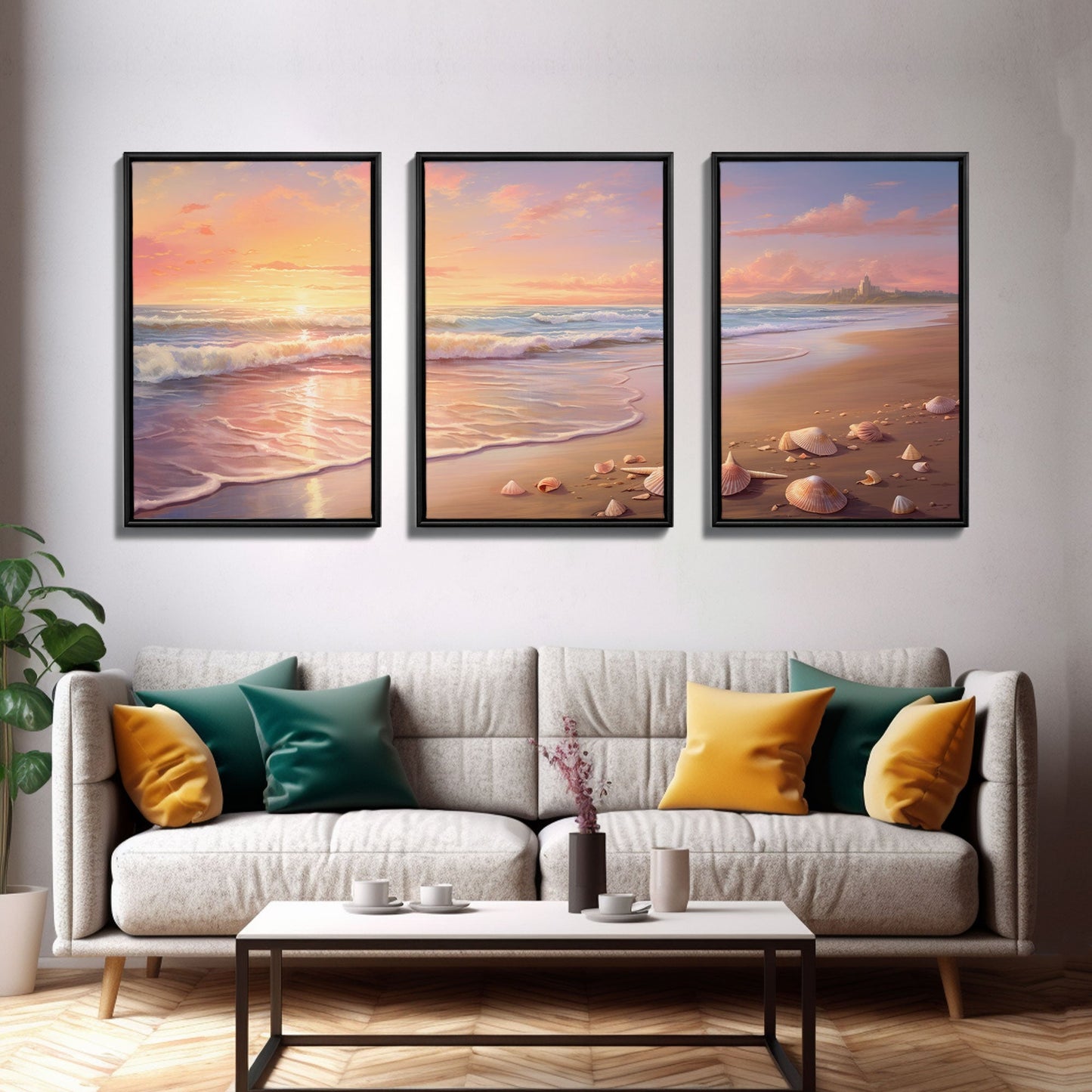 3 Panel Oil Painting Ocean Sunset | Framed Canvas Print