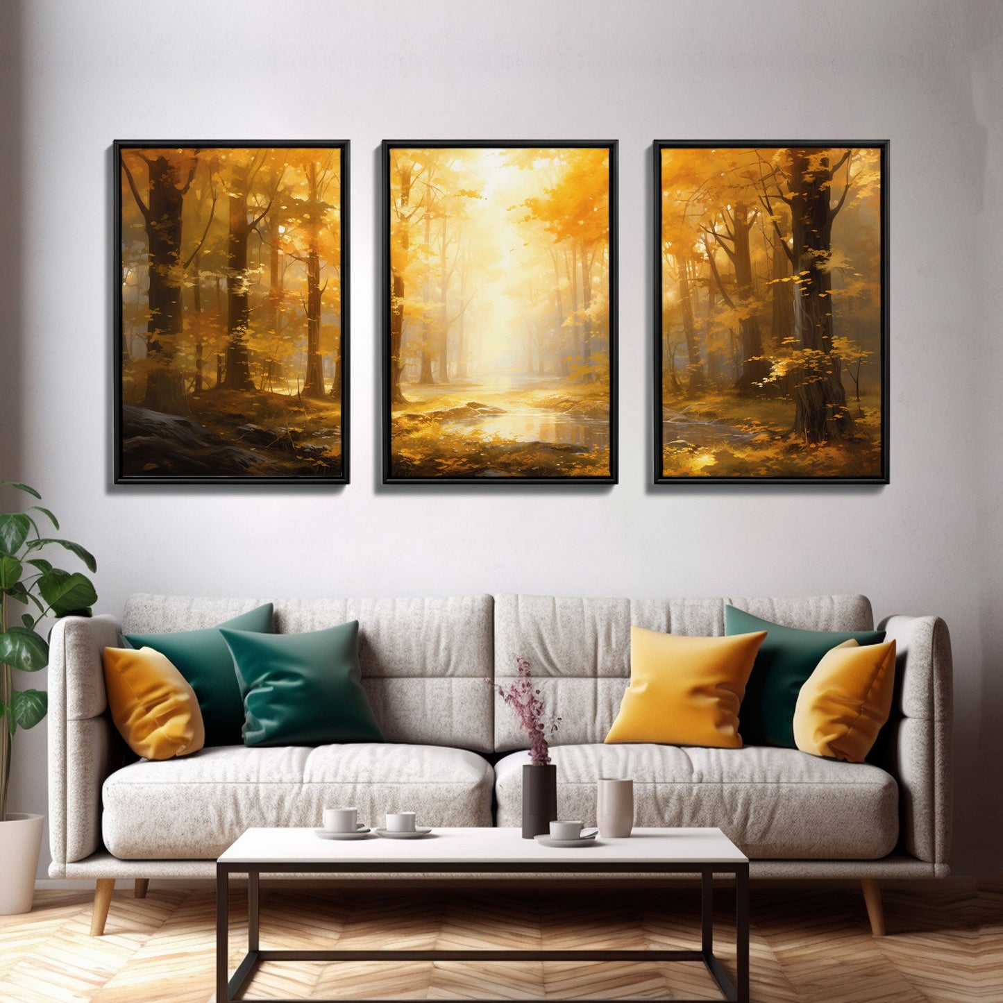 3 Panel Golden Hour Forest | Framed Canvas Print