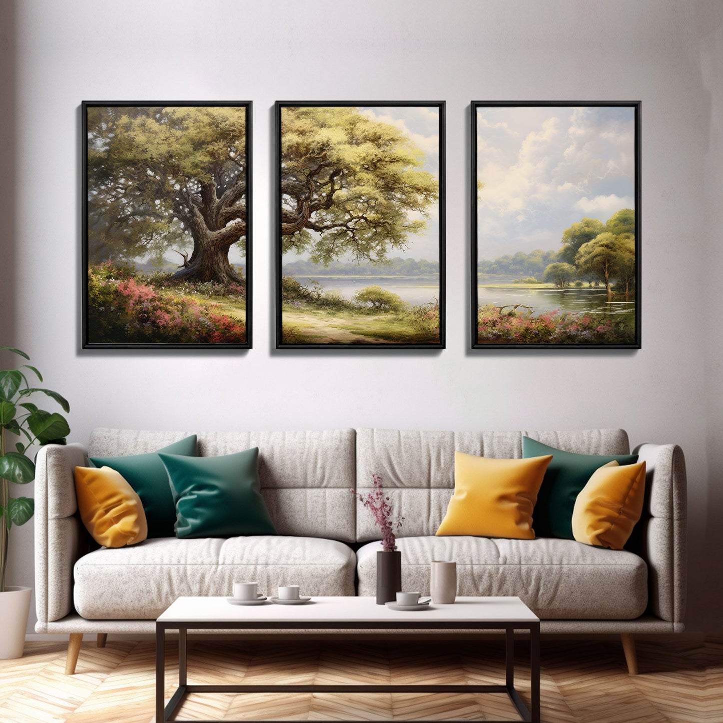 3 Panel Big Tree Lake | Framed Canvas Print