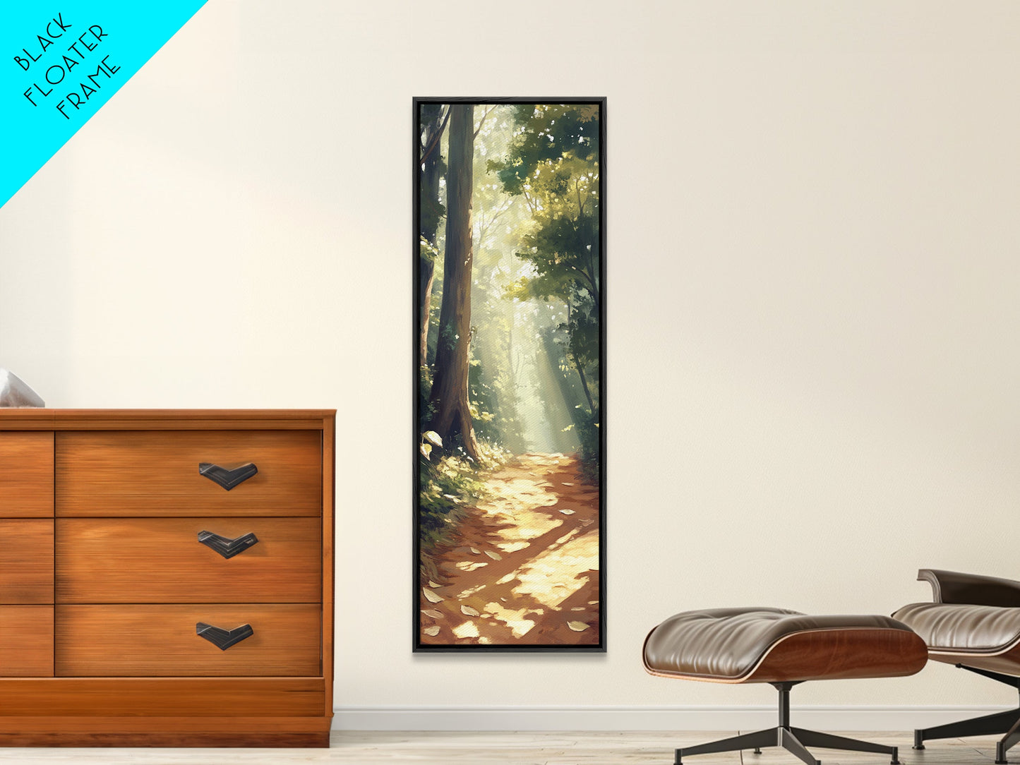 Forest Path with Sunlit Trees | Framed Canvas Print
