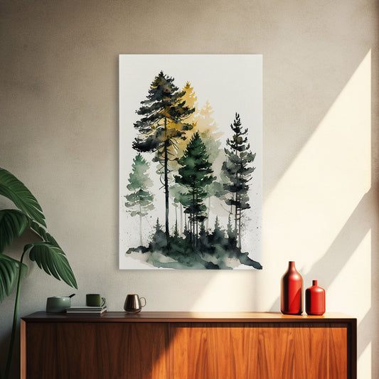 Watercolor Pine Tree Forest | Framed Canvas Print