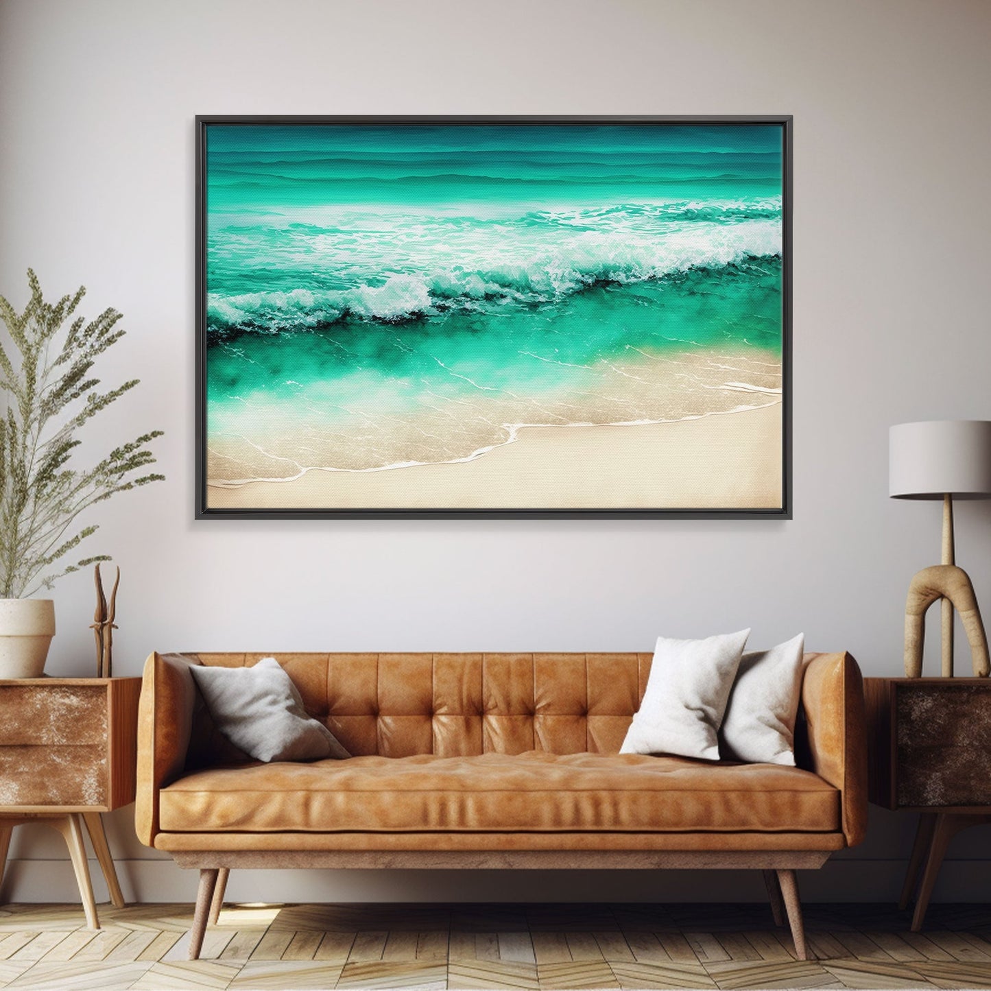Emerald Green Waves Breaking | Framed Canvas Print