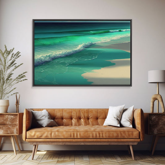 Emerald Green Waves | Framed Canvas Art