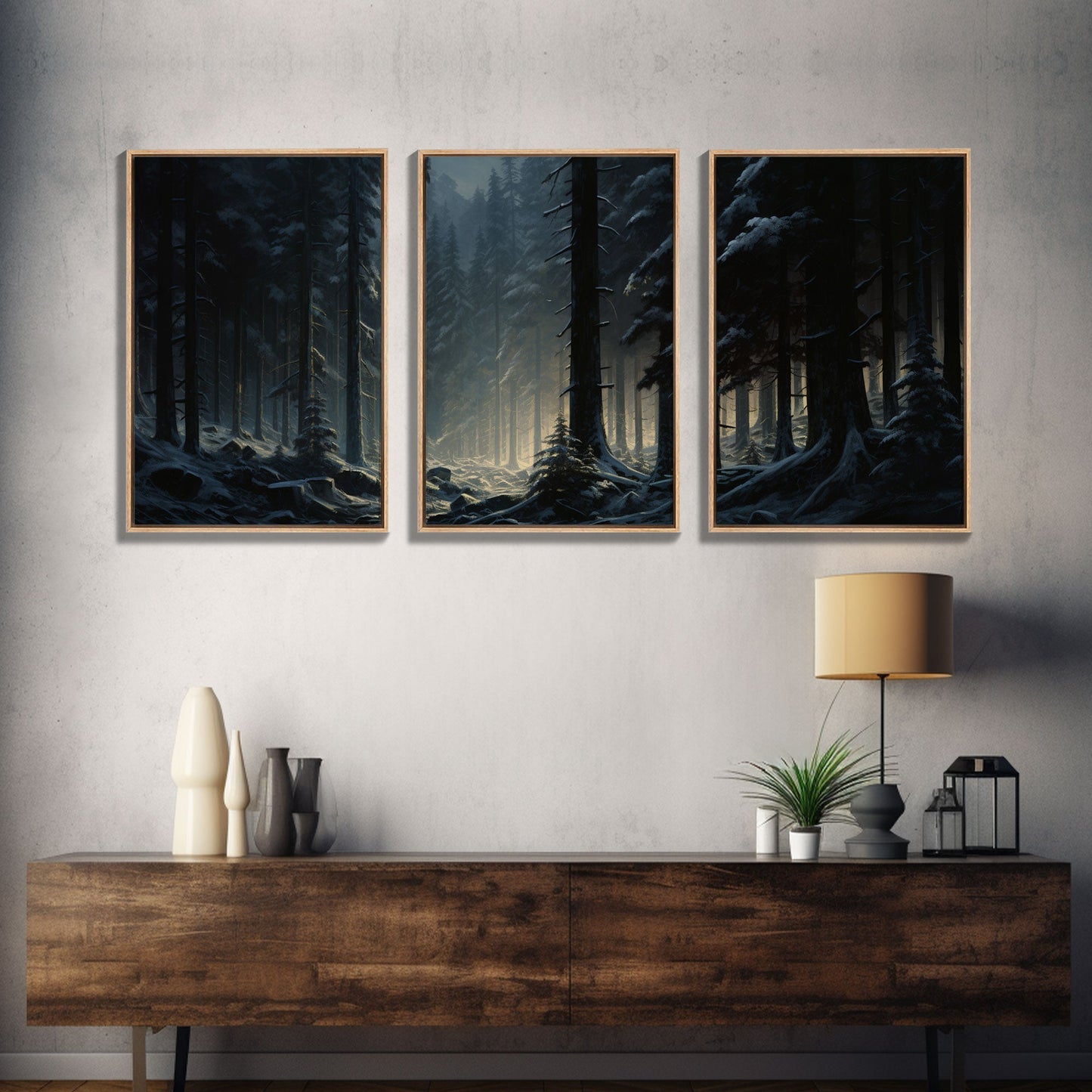 3 Panel Dark Winter | Framed Canvas Print