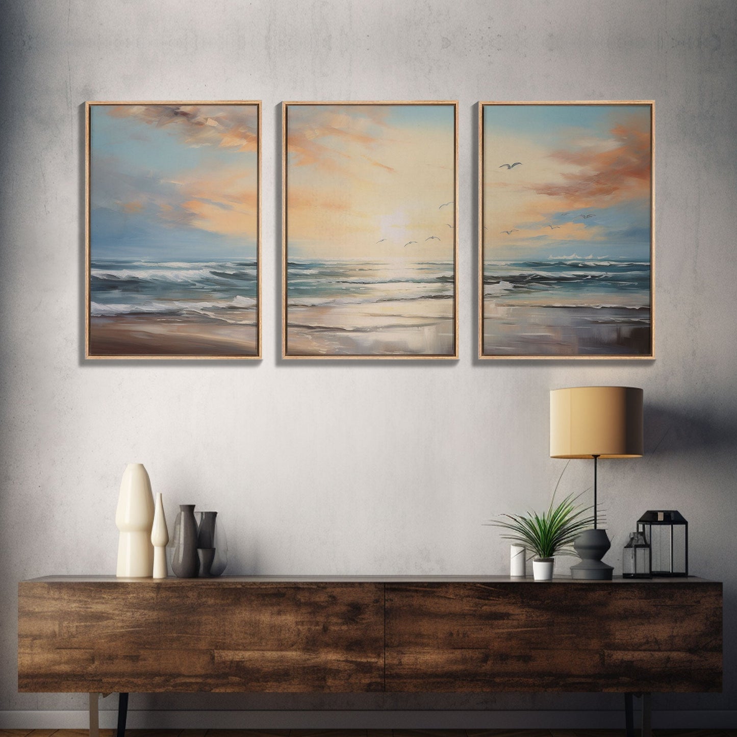 3 Panel Art Beach Painting  | Framed Canvas Print
