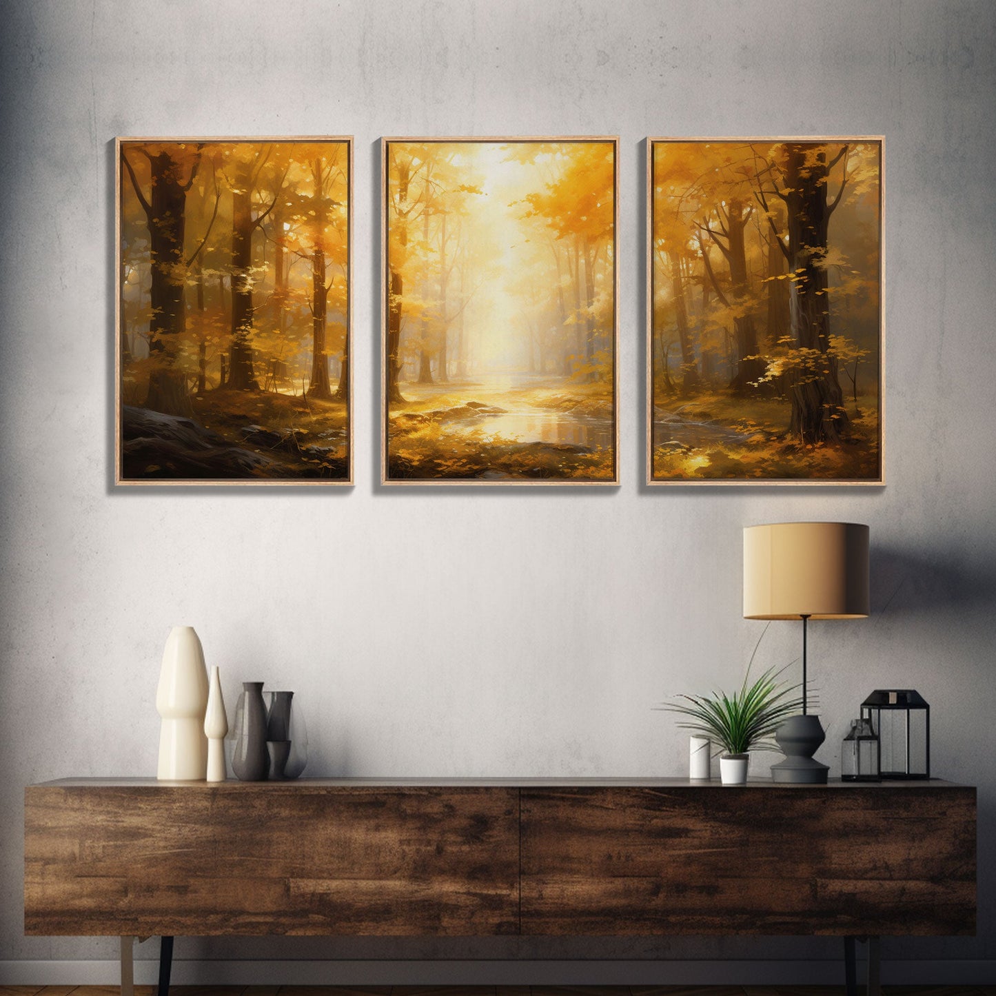 3 Panel Golden Hour Forest | Framed Canvas Print