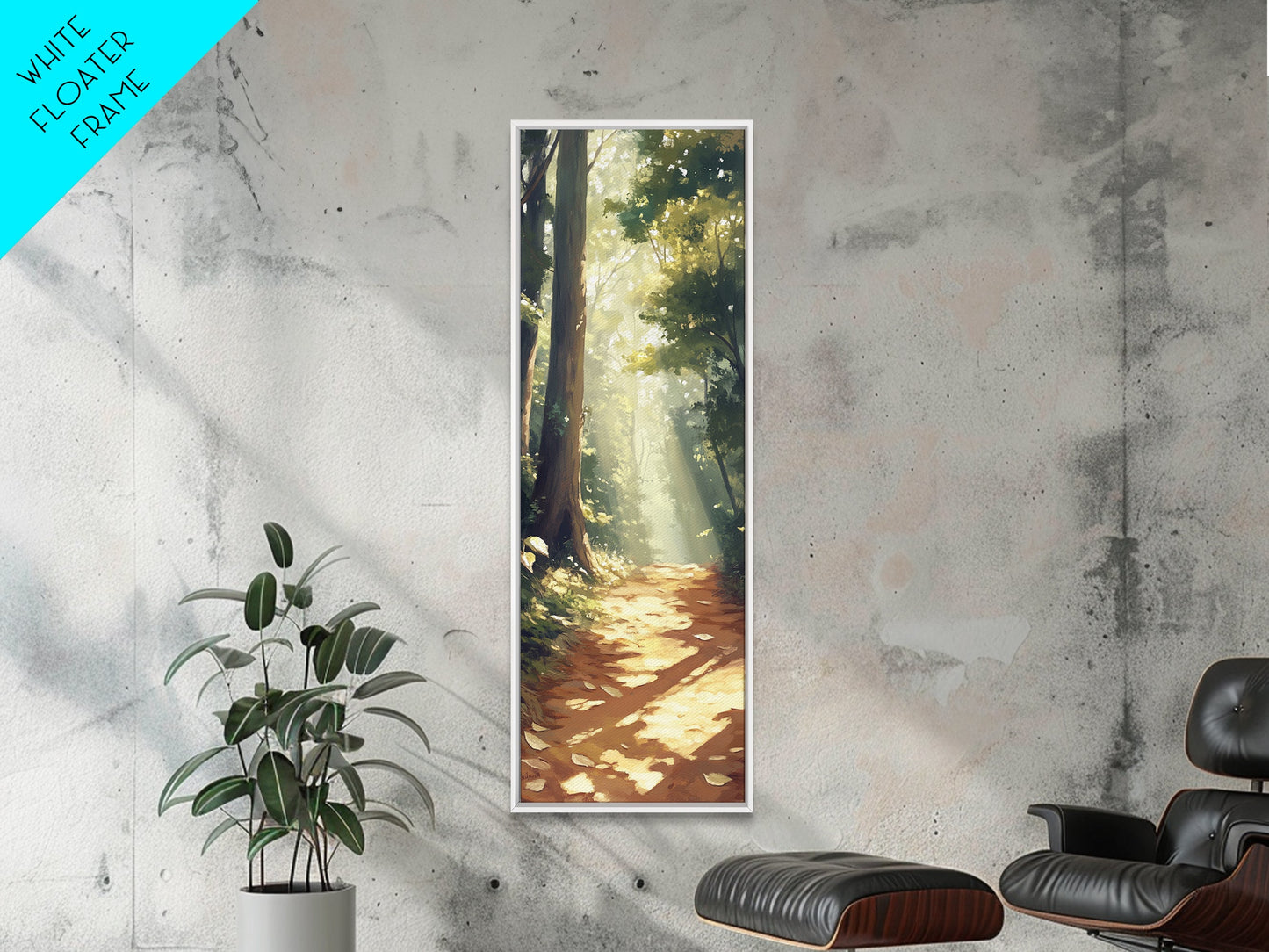 Forest Path with Sunlit Trees | Framed Canvas Print