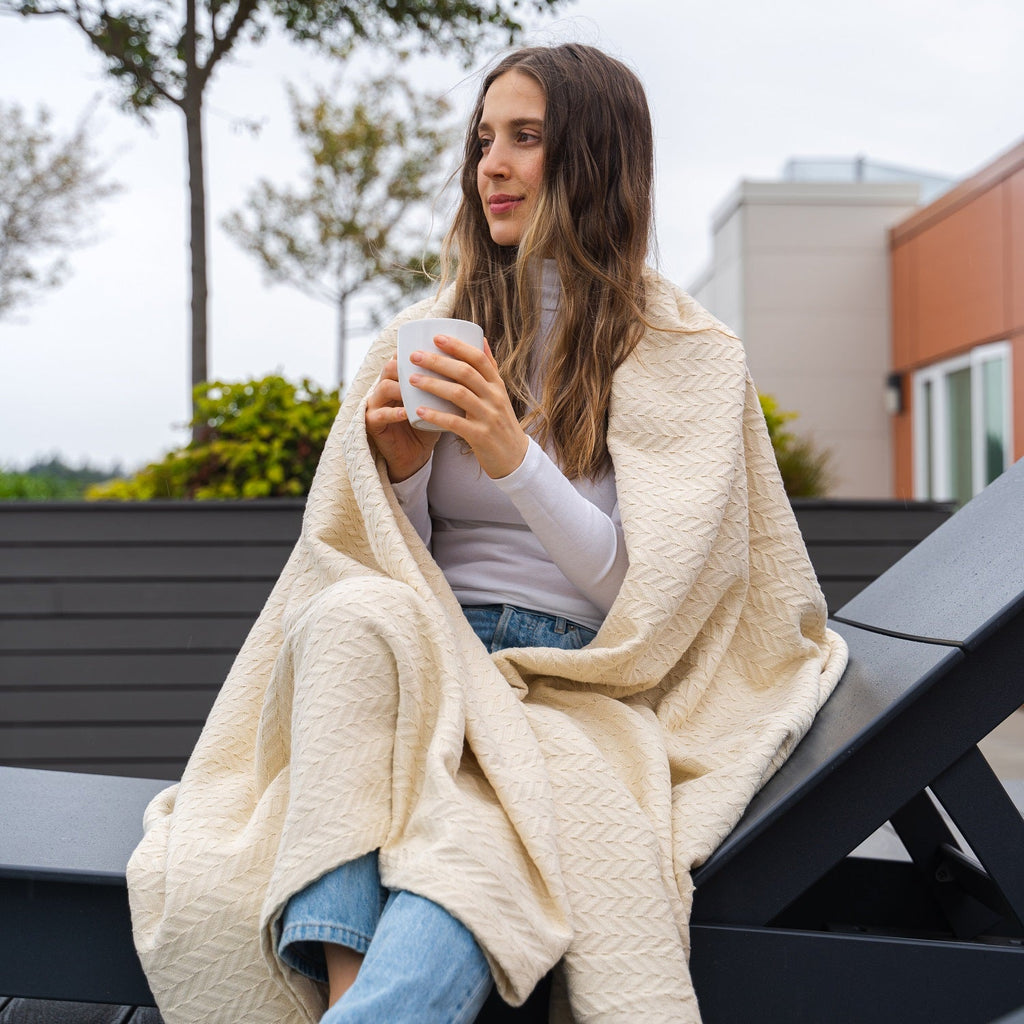 Herringbone Cotton Blanket home decor with nature-inspired artwork - product view 4