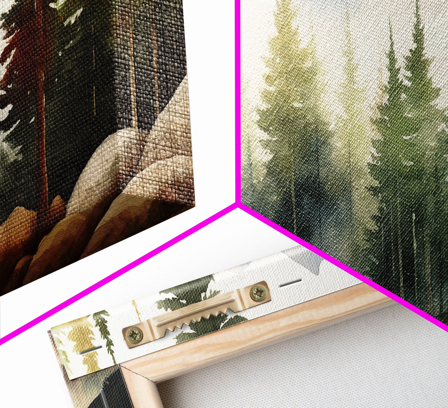 3 Panel Mountain Forest Lake | Framed Canvas Print