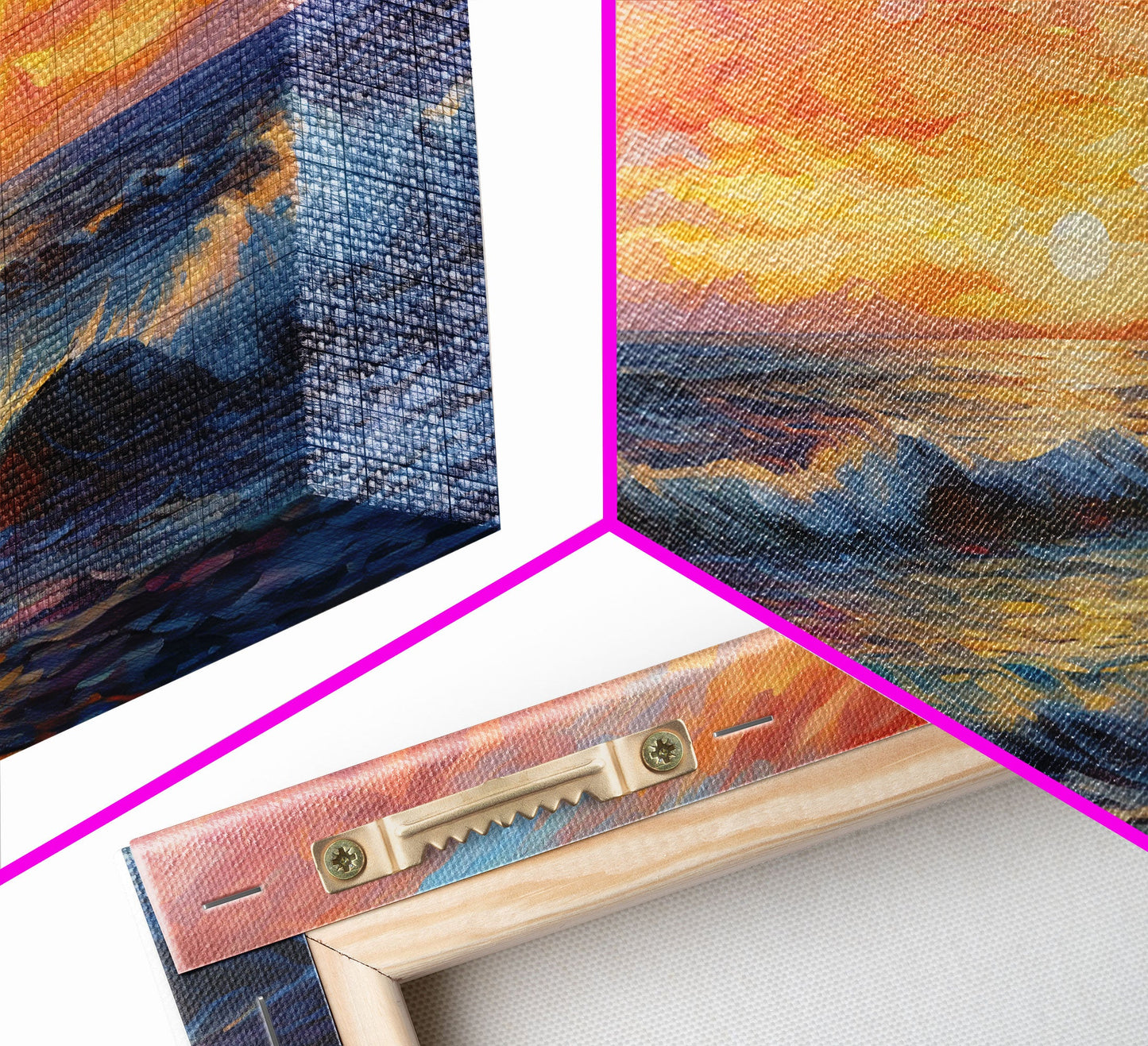 3 Panel Watercolor Blue Beach and Ocean Waves | Framed Canvas Print