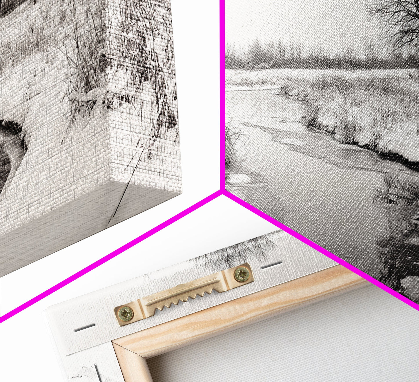 Frozen Stream & Bare Trees | Black & White Landscape Canvas Print