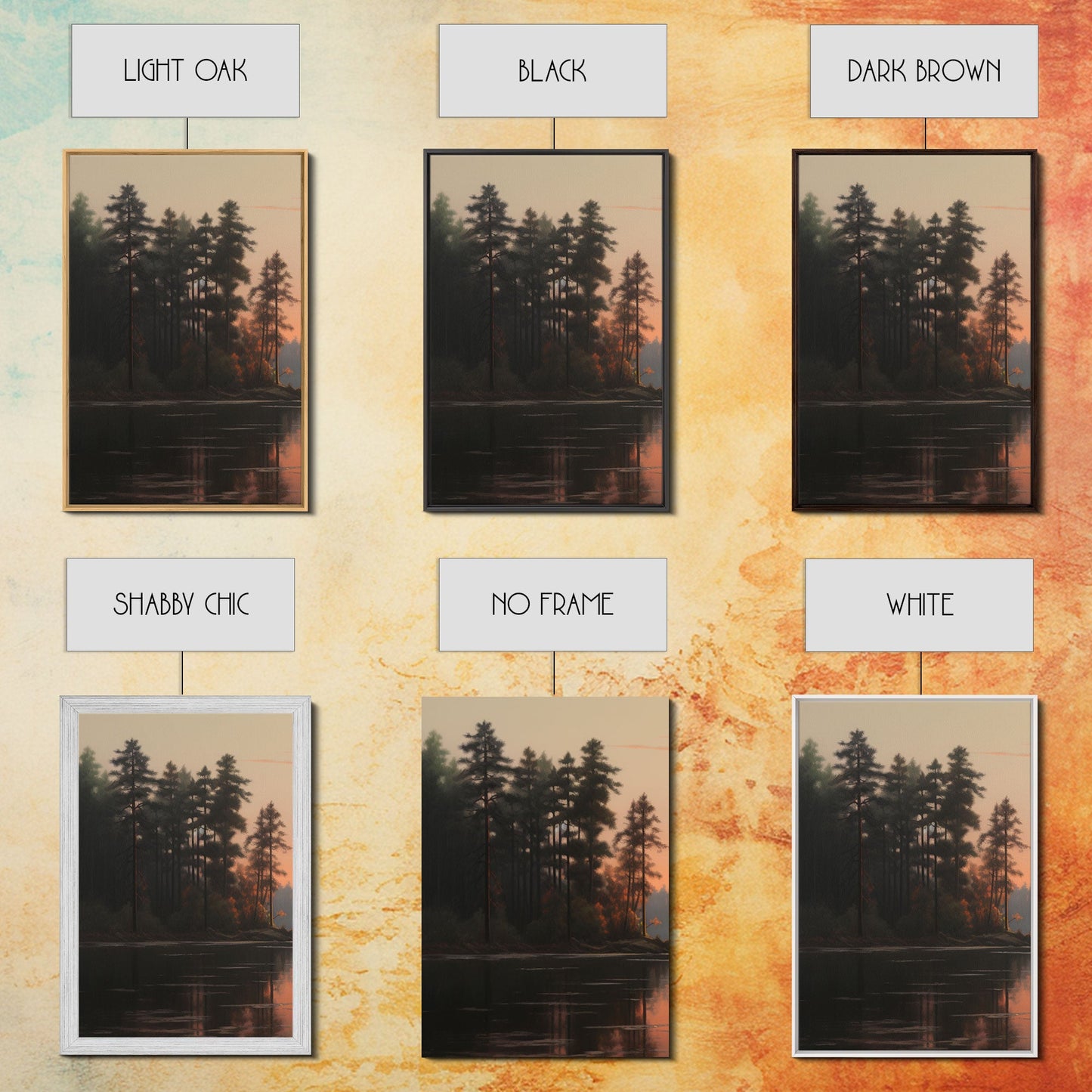 3 Panel Sunset Over the Lake | Framed Canvas Print