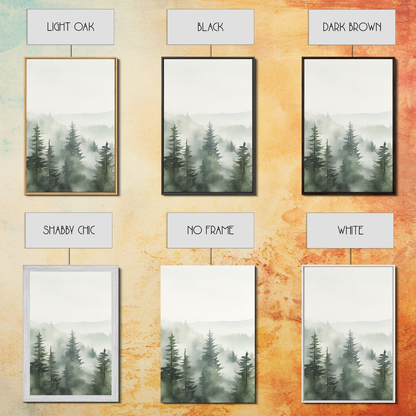 3 Panel Emerald Green Pinetree Mountain | Framed Canvas Print