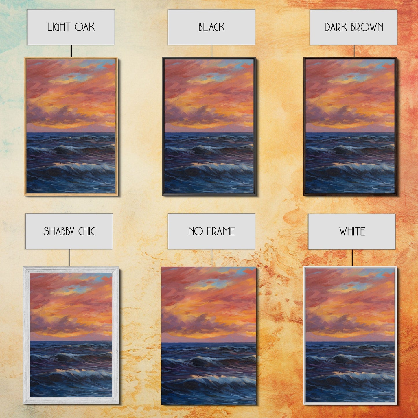 3 Panel Watercolor Blue Beach and Ocean Waves | Framed Canvas Print