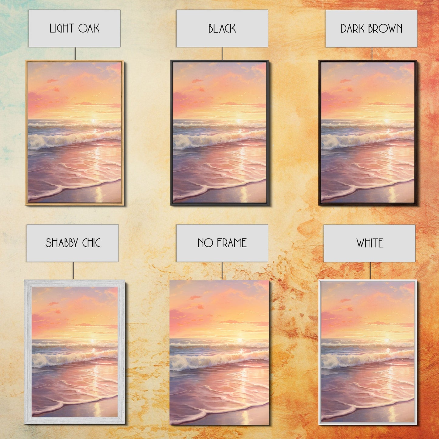 3 Panel Oil Painting Ocean Sunset | Framed Canvas Print