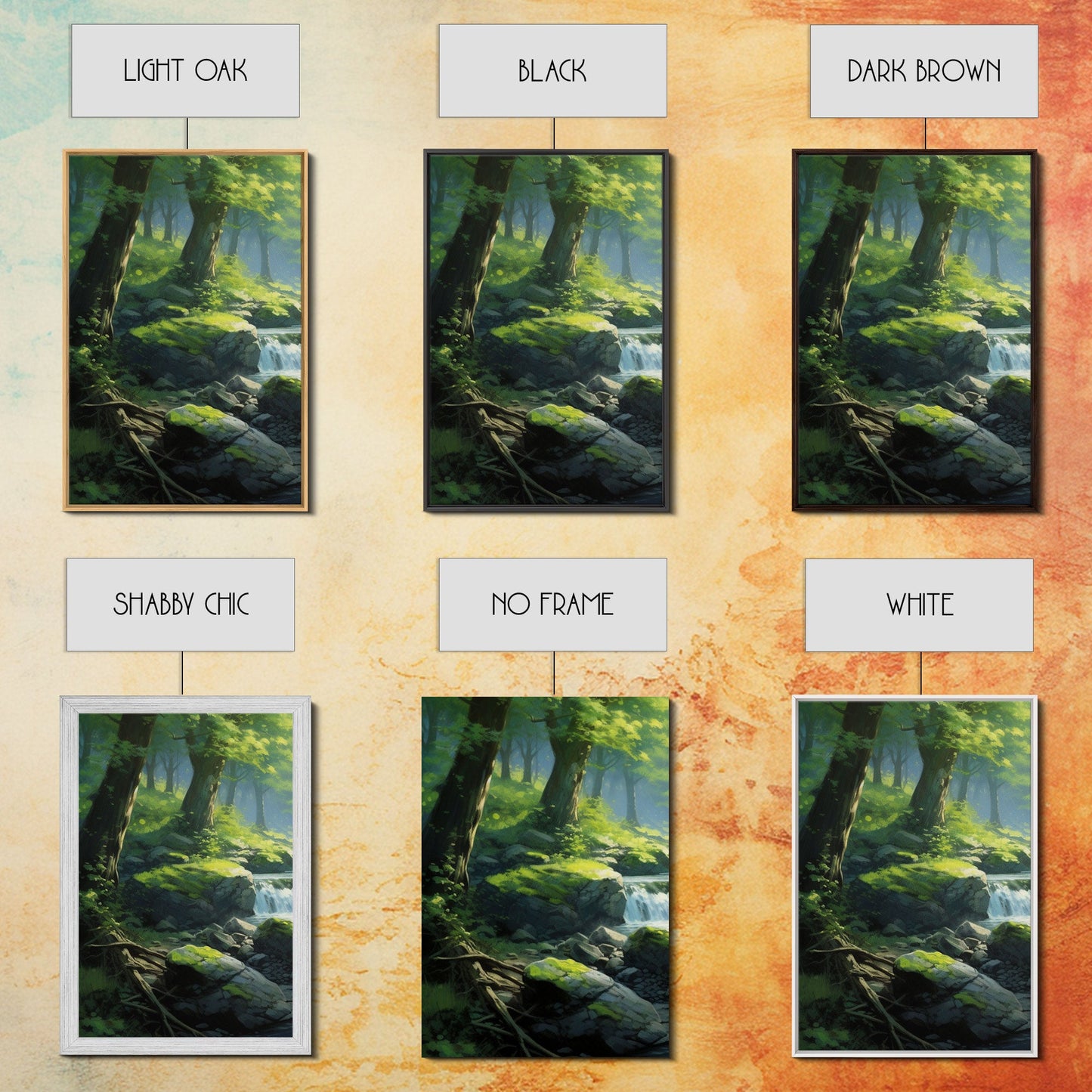 3 Panel Waterfall Forest | Framed Canvas Print