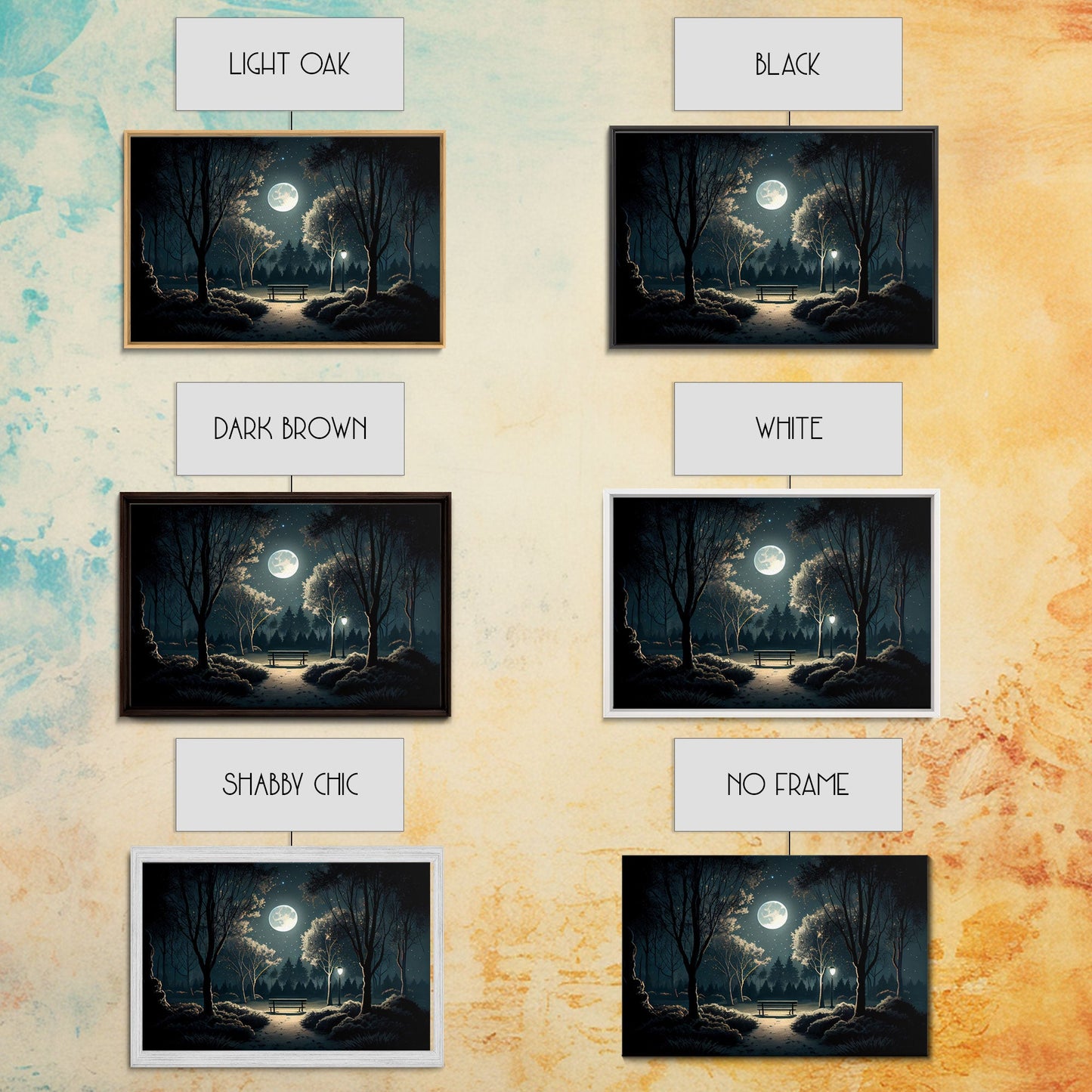 Snow Covered Park at Midnight | Framed Canvas Print