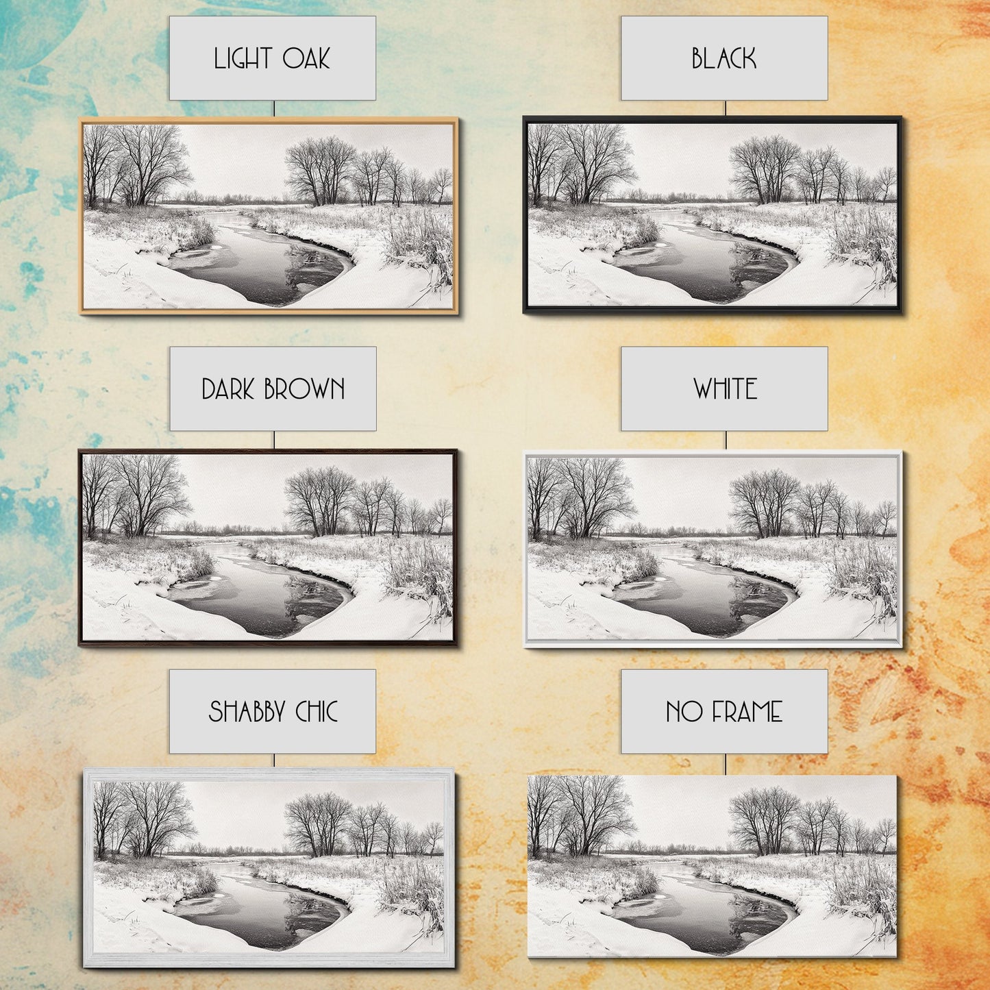 Frozen Stream & Bare Trees | Black & White Landscape Canvas Print