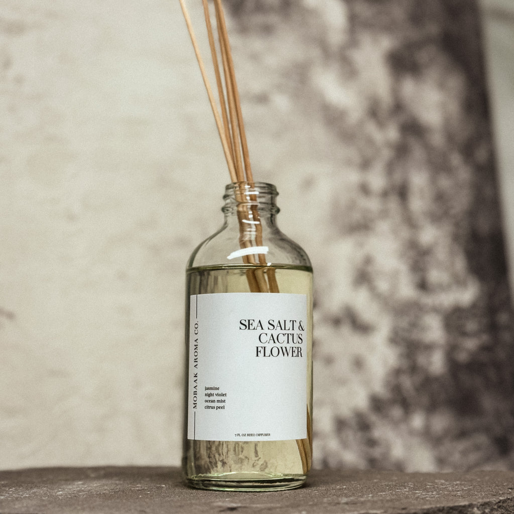 Sea Salt + Cactus Flower Reed Diffuser uncategorized / needs cleanup with nature-inspired artwork