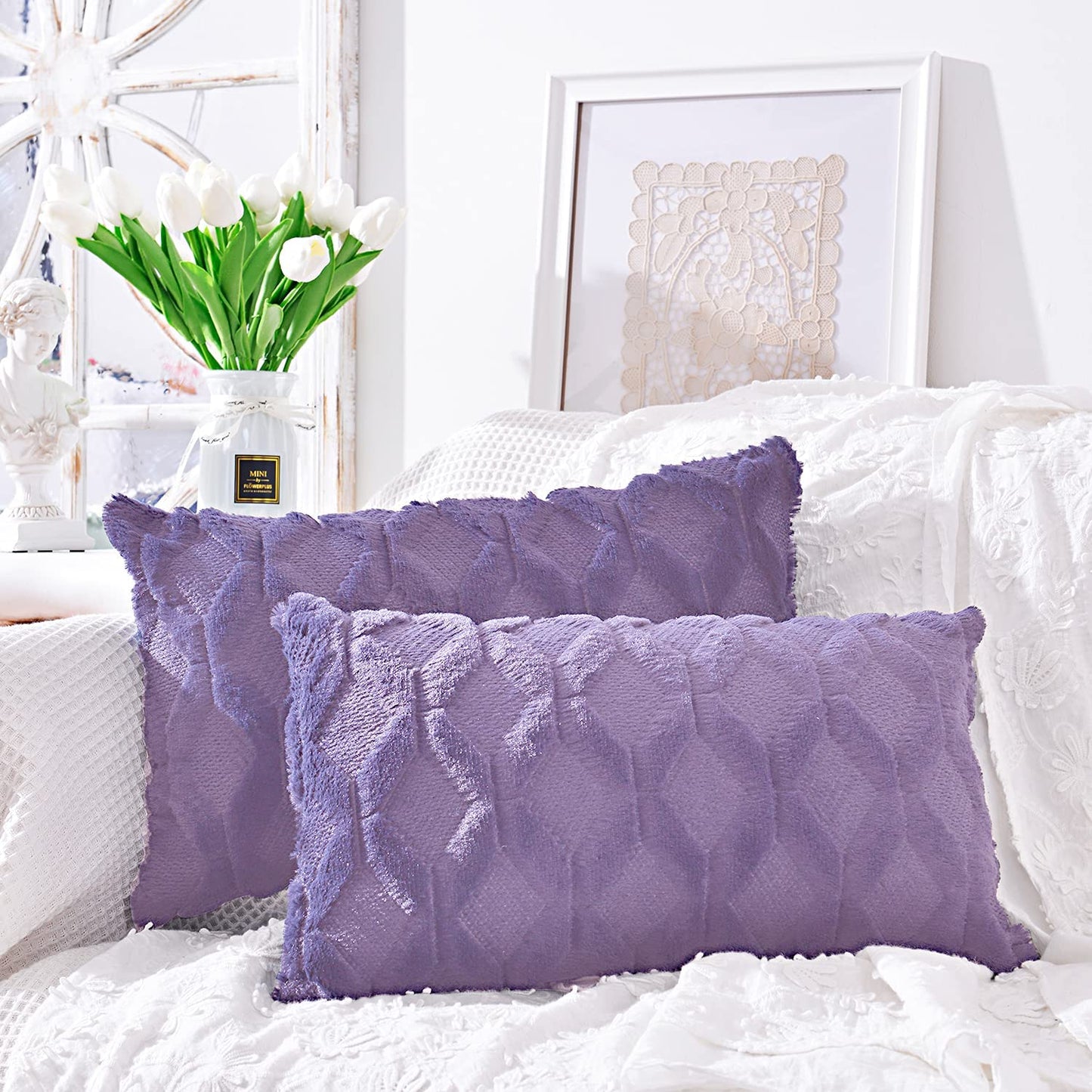 Rectangular Lumbar Plush Throw Pillow Covers, Pack of 2 Luxury Soft pillow cover with nature-inspired artwork - product view 12