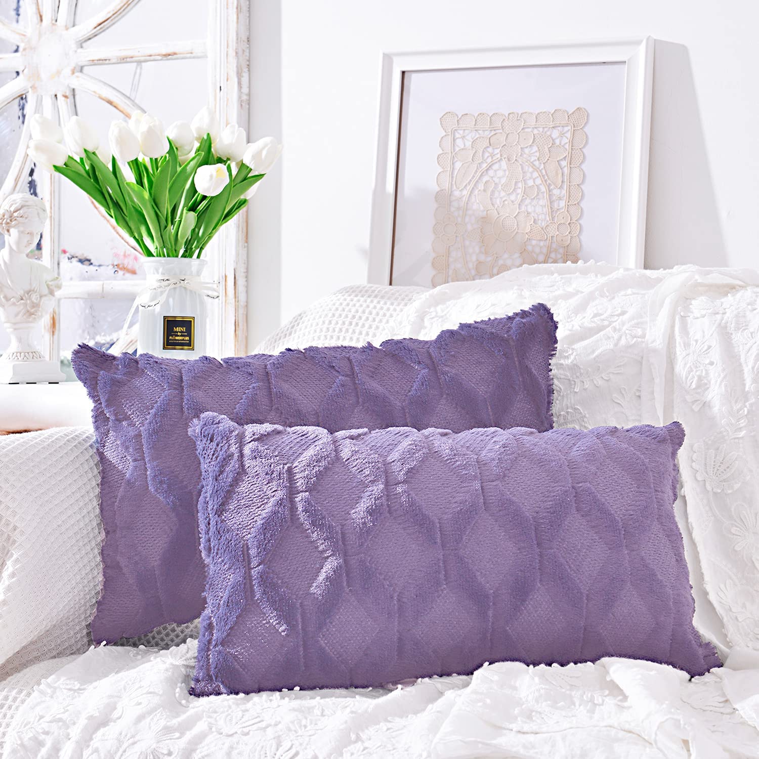 Rectangular Lumbar Plush Throw Pillow Covers, Pack of 2 Luxury Soft pillow cover with nature-inspired artwork - product view 12
