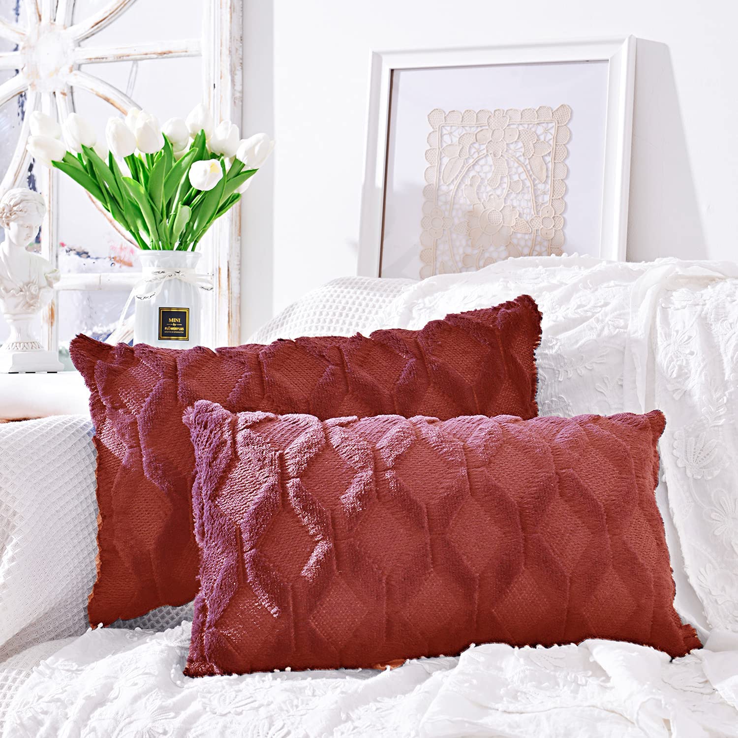 Rectangular Lumbar Plush Throw Pillow Covers, Pack of 2 Luxury Soft pillow cover with nature-inspired artwork - product view 15