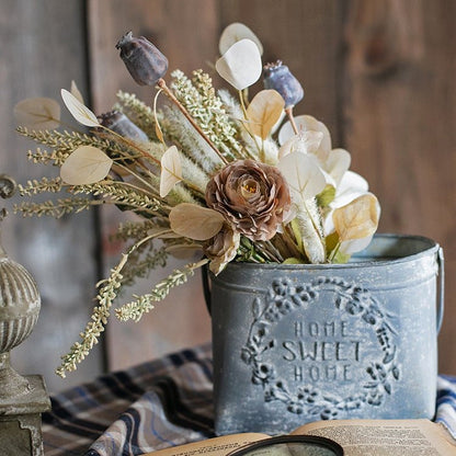 Gray Metal Flower Pot with Handle