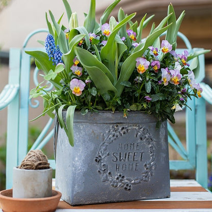 Gray Metal Flower Pot with Handle
