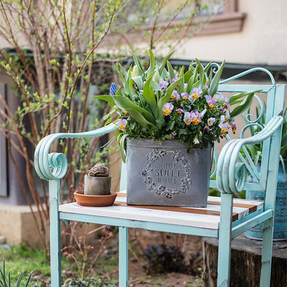 Gray Metal Flower Pot with Handle