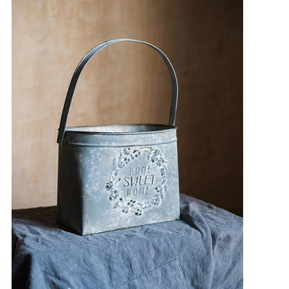 Gray Metal Flower Pot with Handle