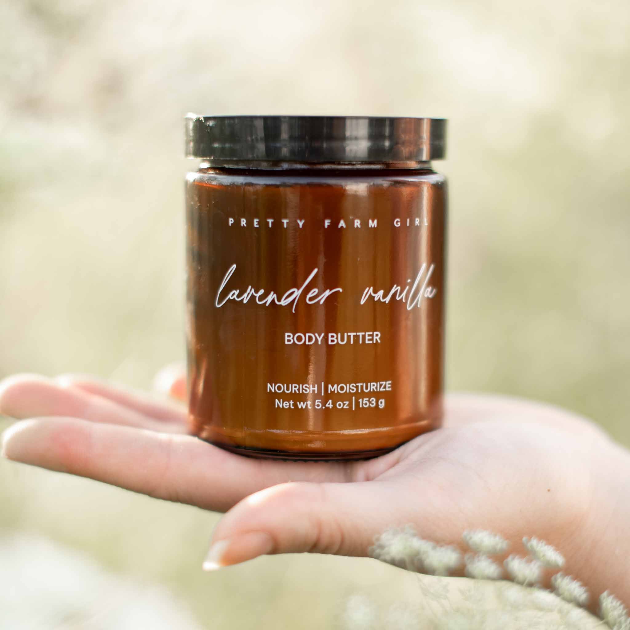 Lavender Vanilla Bean Tallow Body Butter cream with nature-inspired artwork