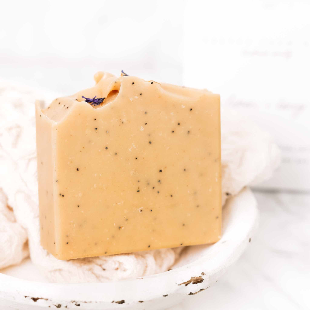 Lemon + Honey + Poppy Seed Handmade Tallow and Goat Milk Soap Bar bar soap with nature-inspired artwork