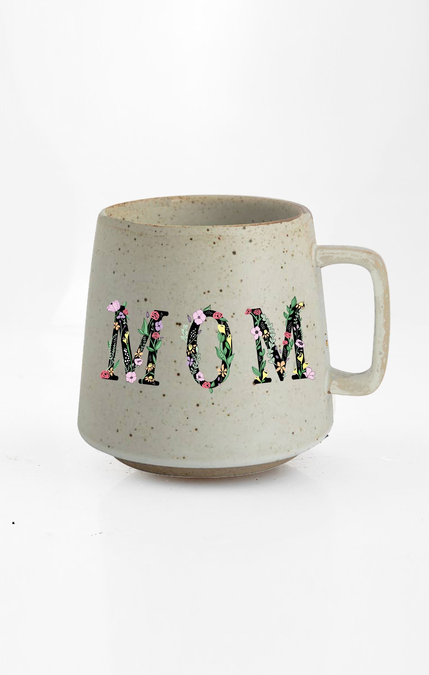 Mom Love ceramic mug with nature-inspired artwork
