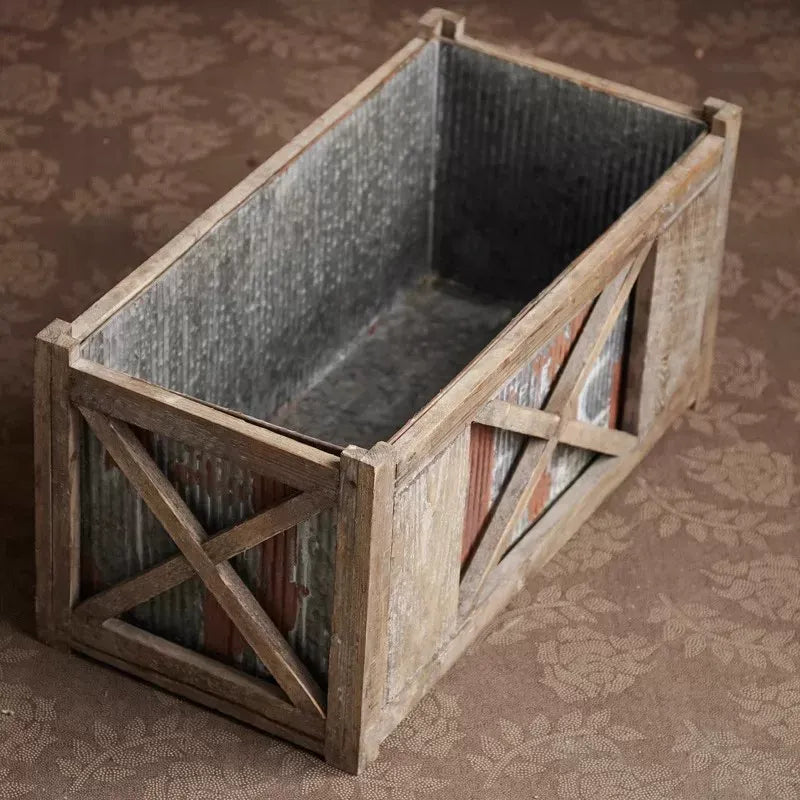 Weathered Wood and Galvanized Metal Planter Box