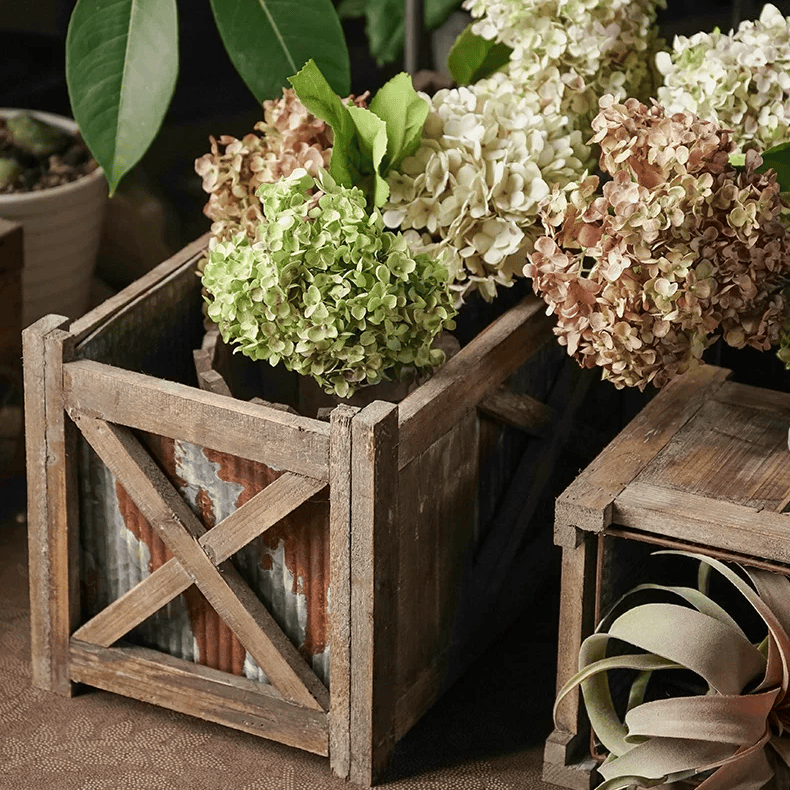 Weathered Wood and Galvanized Metal Planter Box