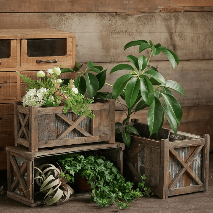 Weathered Wood and Galvanized Metal Planter Box