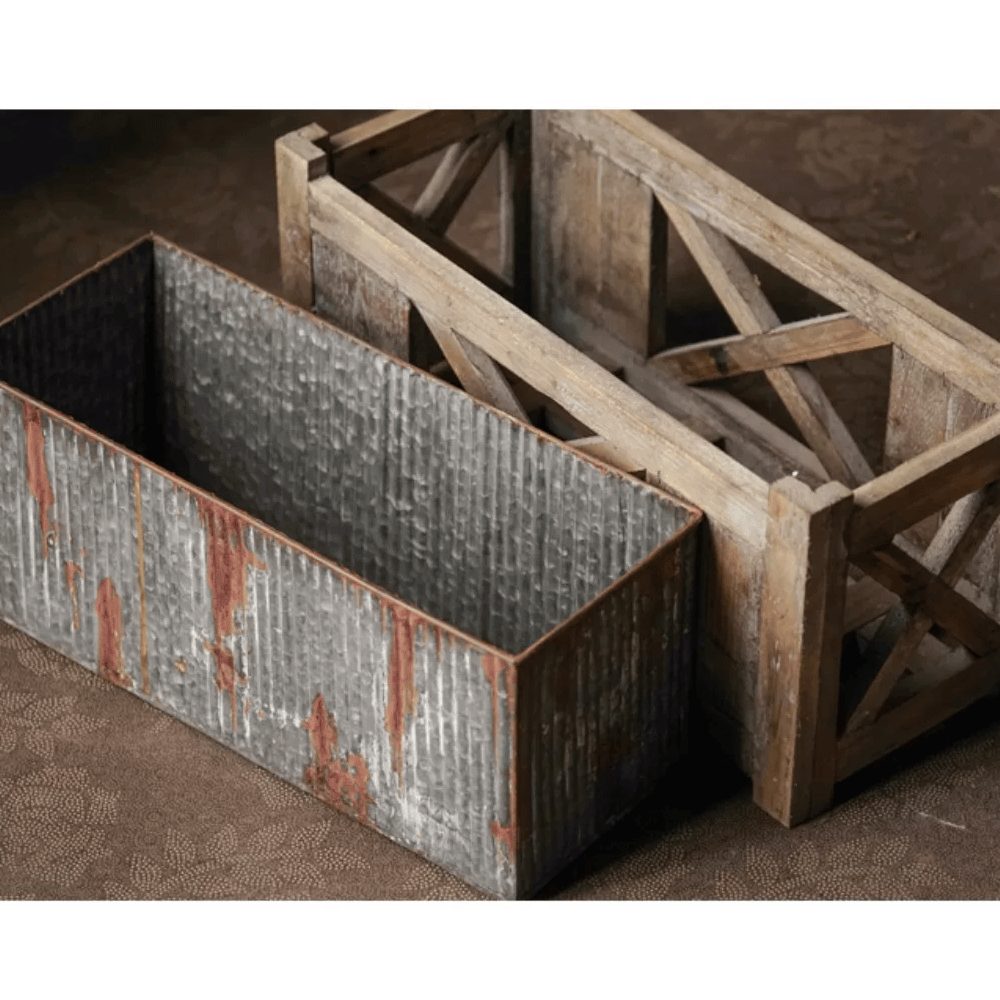 Weathered Wood and Galvanized Metal Planter Box