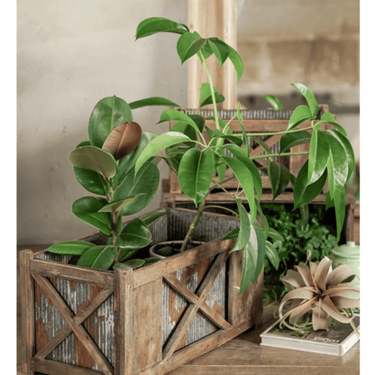 Weathered Wood and Galvanized Metal Planter Box