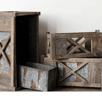 Weathered Wood and Galvanized Metal Planter Box