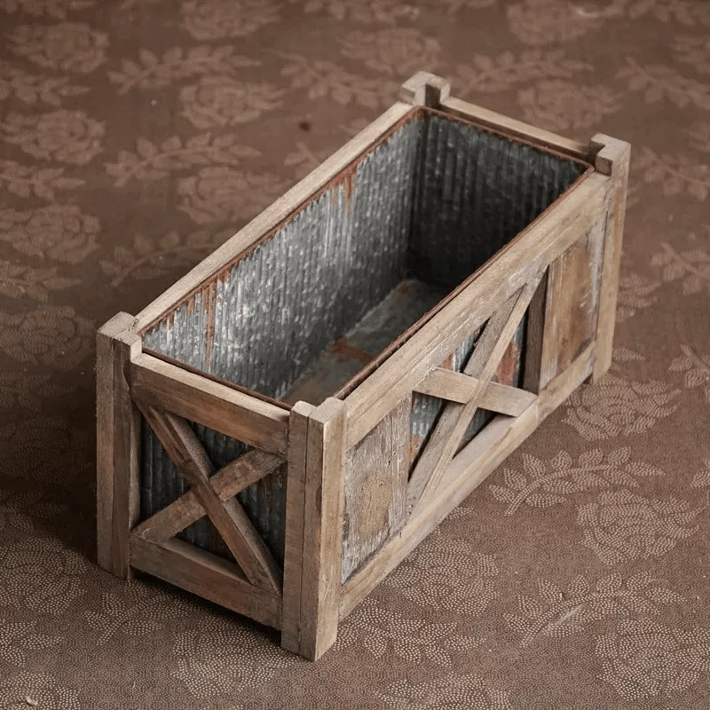 Weathered Wood and Galvanized Metal Planter Box